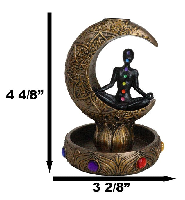 7 Chakra Gems Yoga Avatar Meditating On Crescent Moon Backflow Incense Holder