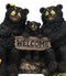 Papa Mama Black Bears and Cub Sitting On Log with Welcome Plank Sign Figurine