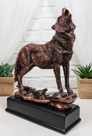 Mystical Full Moon Howling Alpha Gray Wolf Statue In Bronze Electroplated Finish