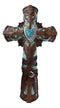 Rustic Western Faux Leather Aztec Boot Design Turquoise Stone Heart Wall Cross