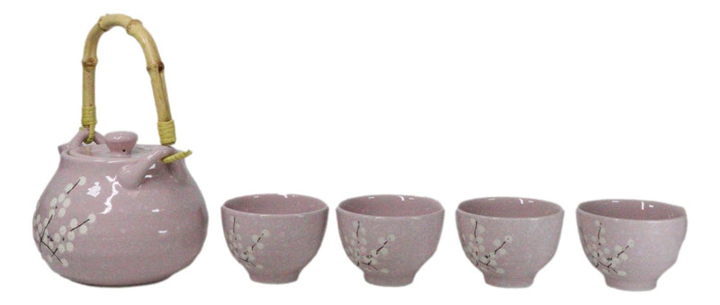 Japanese Sakura Pink Ume Plum Cherry Blossom Traditional Teapot With Cups Set