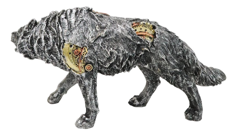 Sci Fi Prowling Steampunk Robotic Wolf With Sculpted Gearwork Clockwork Figurine