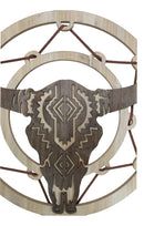 Rustic MDF Wood Buffalo Cow Skull Dreamcatcher Web Circle Wall Decor Plaque