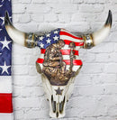 Western Patriotic USA Flag Helmet Rifle Soldier Memorial Cow Skull Wall Decor