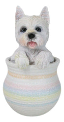 West Highland White Terrier Westie Puppy Dog Figurine With Glass Eyes Pup In Pot