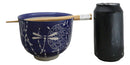 Auspicious Blue Tombo Dragonfly Ceramic Donburi Ramen Bowl With Chopsticks Set