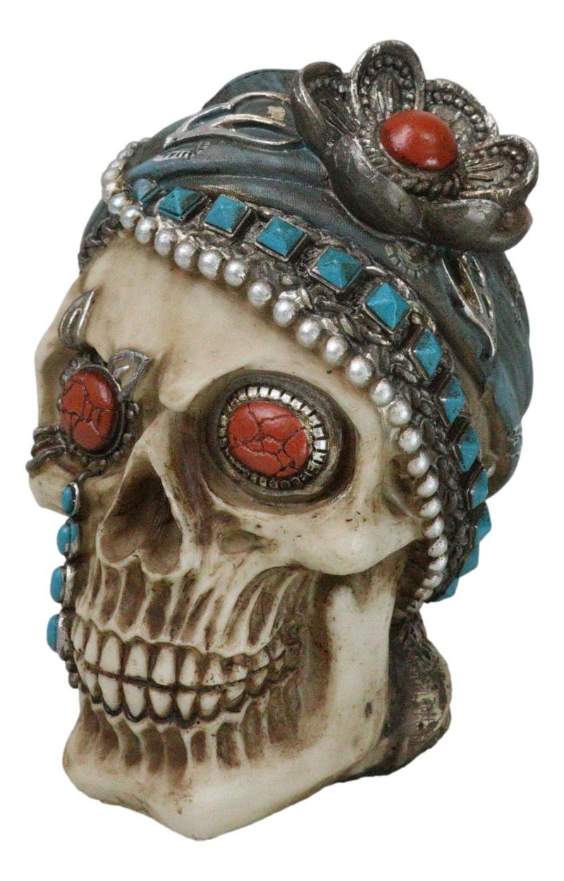 Lady Madame Boudoir Gothic Camo Turquoise Jewelry Skull W/ Red Eyes Figurine