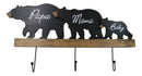 Rustic Forest Black Bear Family Papa Mama Baby Silhouette 3 Pegs Wall Hooks 20"L