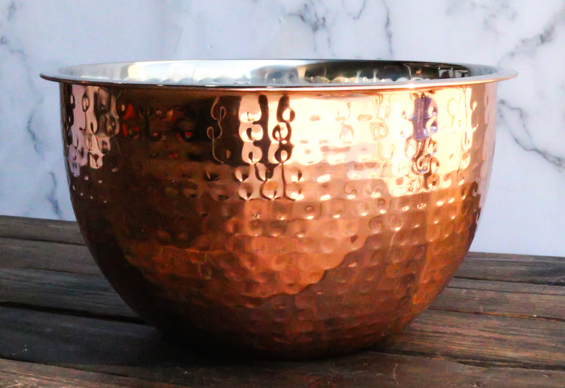 Set Of 3 Round Hammered Stainless Steel Serving Or Mixing Bowls Copper Finish