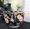 Black Blossoms Floral Design Large 24Oz Donburi Ramen Bowl With Chopsticks Set