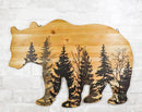 Western Black Bear With Pine Trees Forest Silhouette Wooden Cutout Wall Decor