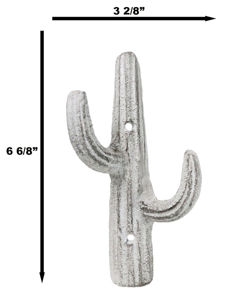 Pack of 2 Rustic Western Off White Metal Desert Saguaro Cactus 2-Pegs Wall Hooks