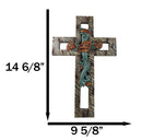 Rustic Western Faux Wooden Turquoise Roses Floral Motif Layered Wall Cross Decor