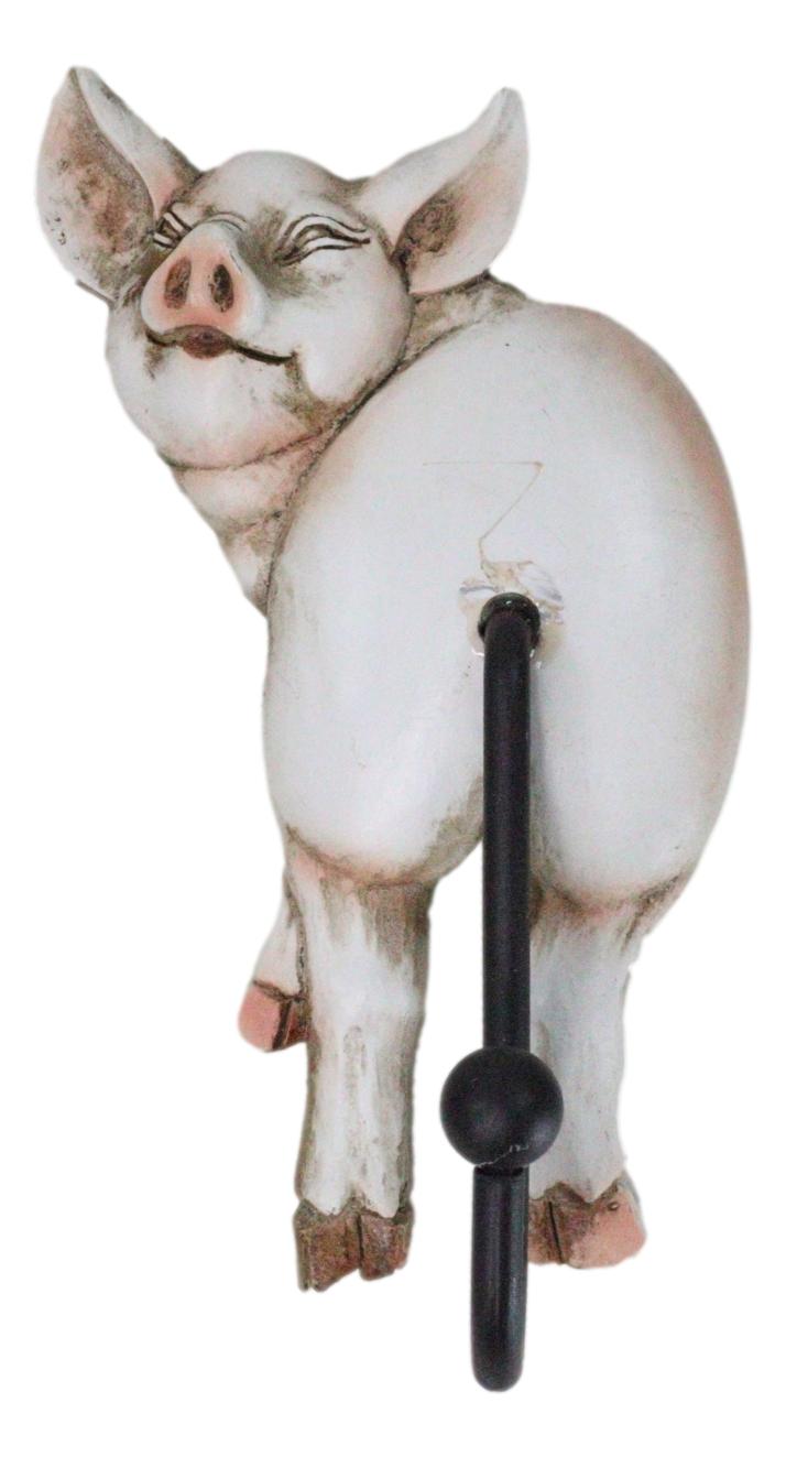 Set of 3 Rustic Western Farm White Black Spotted Pigs Hind Butt Coat Wall Hooks