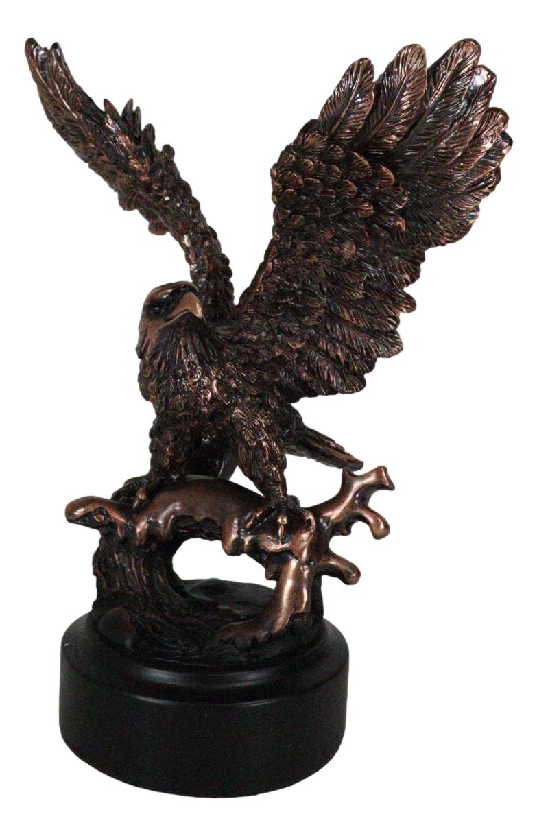 Wings Of Glory Bald Eagle Perching On Tree Bronzed Resin Figurine With Base