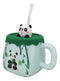 Cute Panda Bear By Bamboo Forest Green Ceramic Mug With Silicone Lid And Straw