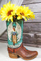 Western Turquoise Heart Cross Angel Winged Cowgirl Faux Leather Boot Vase Decor