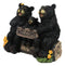 Papa Mama Black Bears and Cub Sitting On Log with Welcome Plank Sign Figurine