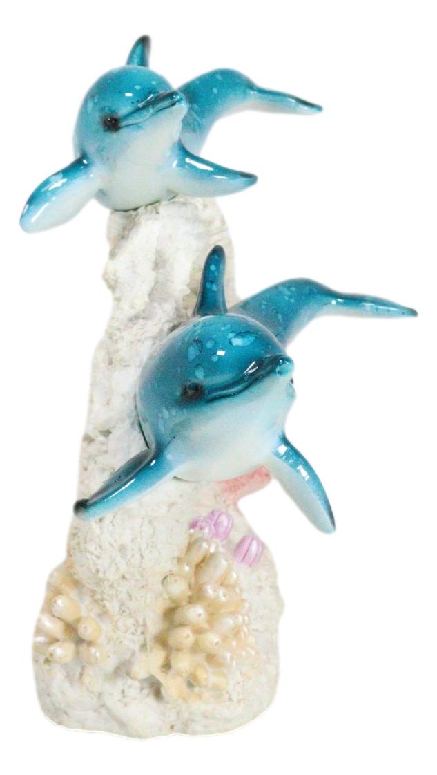 Blue Dolphins Family Swimming Over Acrylic Art Coral Reef LED Light Figurine