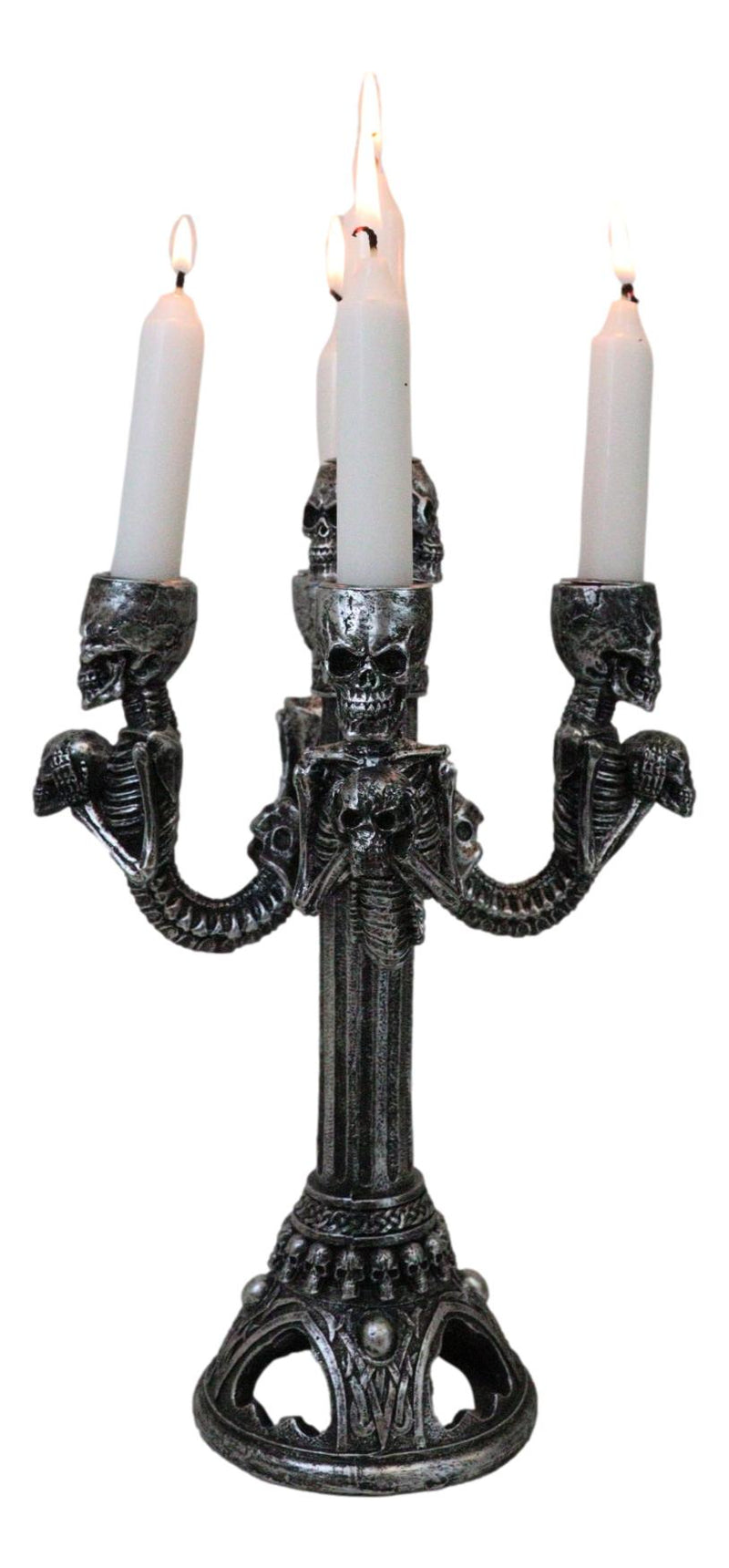 Graveyard Skulls & Skeleton Spine Bones Candelabra Penta 5-Candlestick Holder