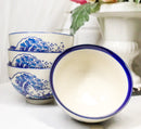 Pack Of 4 Blue Japanese Hokusai Great Wave Design Ceramic Thick Large Rice Bowls