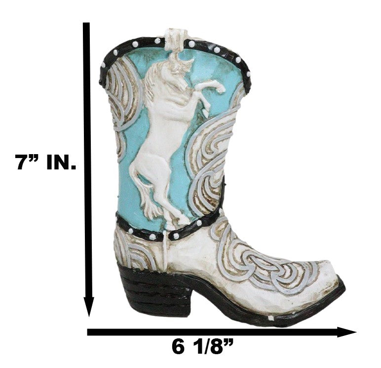 Rustic Country Western Turquoise Prancing Horse Cowboy Boot Piggy Money Bank