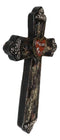 Rustic Western Faux Distressed Wood God Bless Heart Silver Scroll Wall Cross 12"