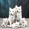 Winter Snow White Wolf Mother And Father Sitting With 3 Cubs Family Figurine