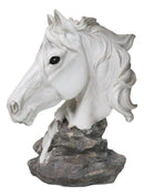 Wild and Free White Stallion Equine Horse Bust On Rocky Pillar Base Figurine