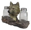 Grey Wolf Head By Woodlands Forest Glass Salt & Pepper Shakers Holder Figurine