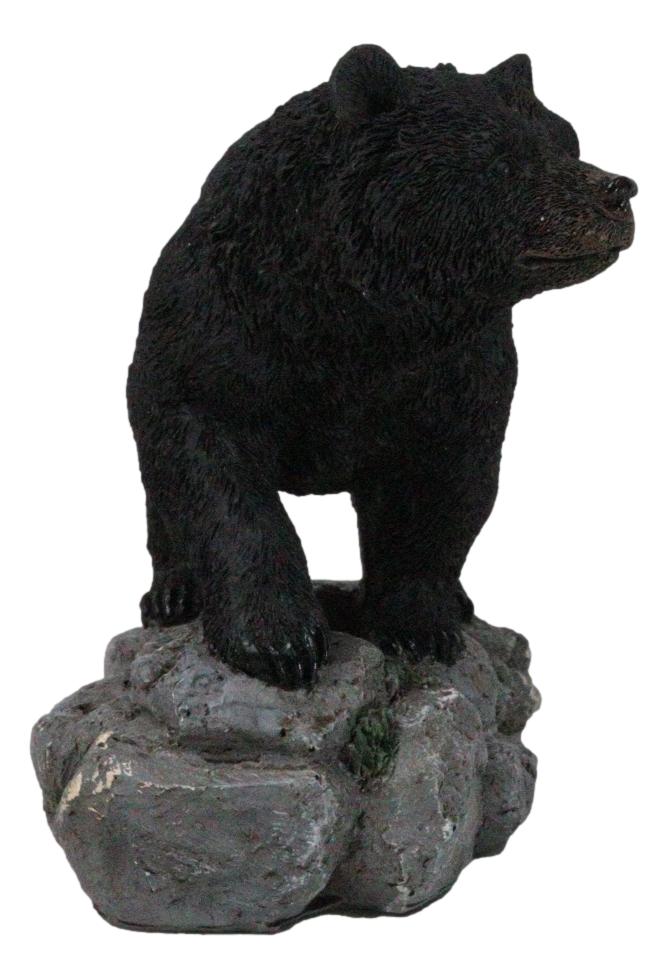 Rustic Wildlife Forest Black Bear Walking On River Rock Steppes Figurine