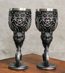 Set Of 2 Wicca Black Cats Familiars Love Hex Of The Heart Pentagram Wine Goblets