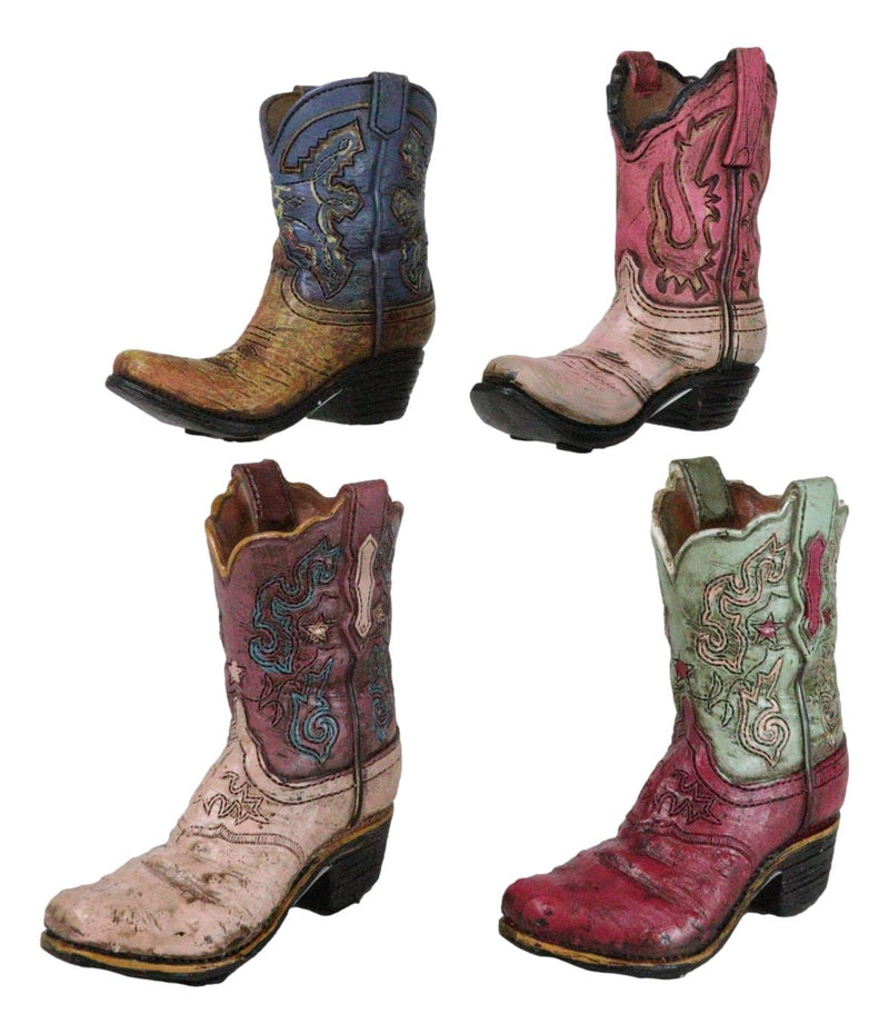 Pack of 4 Western Fancy Cowboy Cowgirl Boots Faux Leather Boots Pen Holders