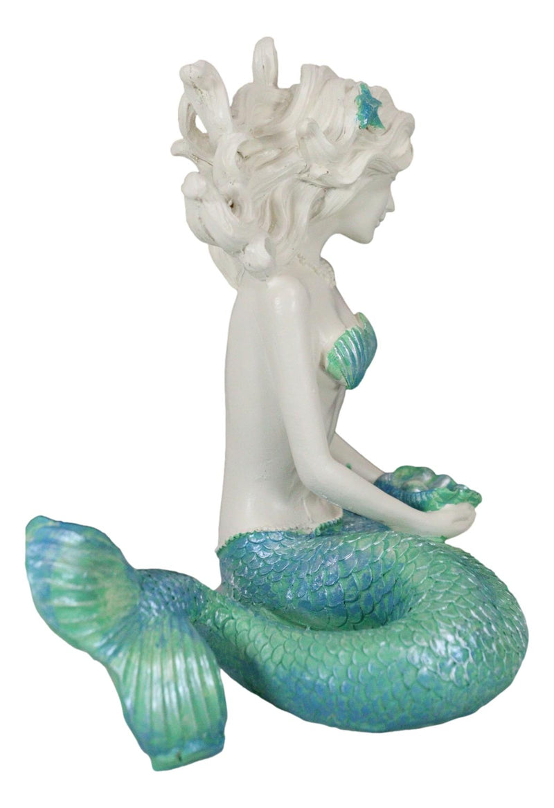 Nautical Aqua Capiz Blue Tailed Mermaid Holding Pearl In Clam