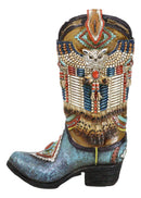 Southwestern Indian Beaded Turquoise Mystic Owl Faux Leather Cowboy Boot Vase