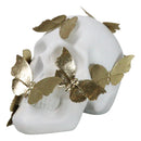 Boudoir Style French Papillon Gold Patina Butterflies On White Skull Figurine