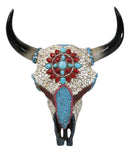 10"H Turquoise Red Teardrop Gems Mosaic Southwest Steer Cow Skull Wall Decor