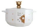 Ceramic Whimsical Honey Bees Bear 30oz Noodle Dessert Food Bowl W/ Glass Lid