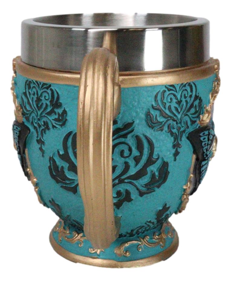 Wicca Turquoise Cameo Golden Lace Scroll Butterfly Moth Skull Tea Cup Mug