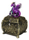 Metallic Purple Twilight Dragon Holding Rune Key On Treasure Chest Trinket Box