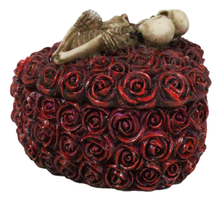 Love Never Dies Gothic Skeleton Lovers on Red Rose Wreath Decorative Trinket Box