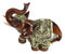 Faux Wood Trunk Up Elephant With Golden Scrollwork And Glass Mirrors Figurine