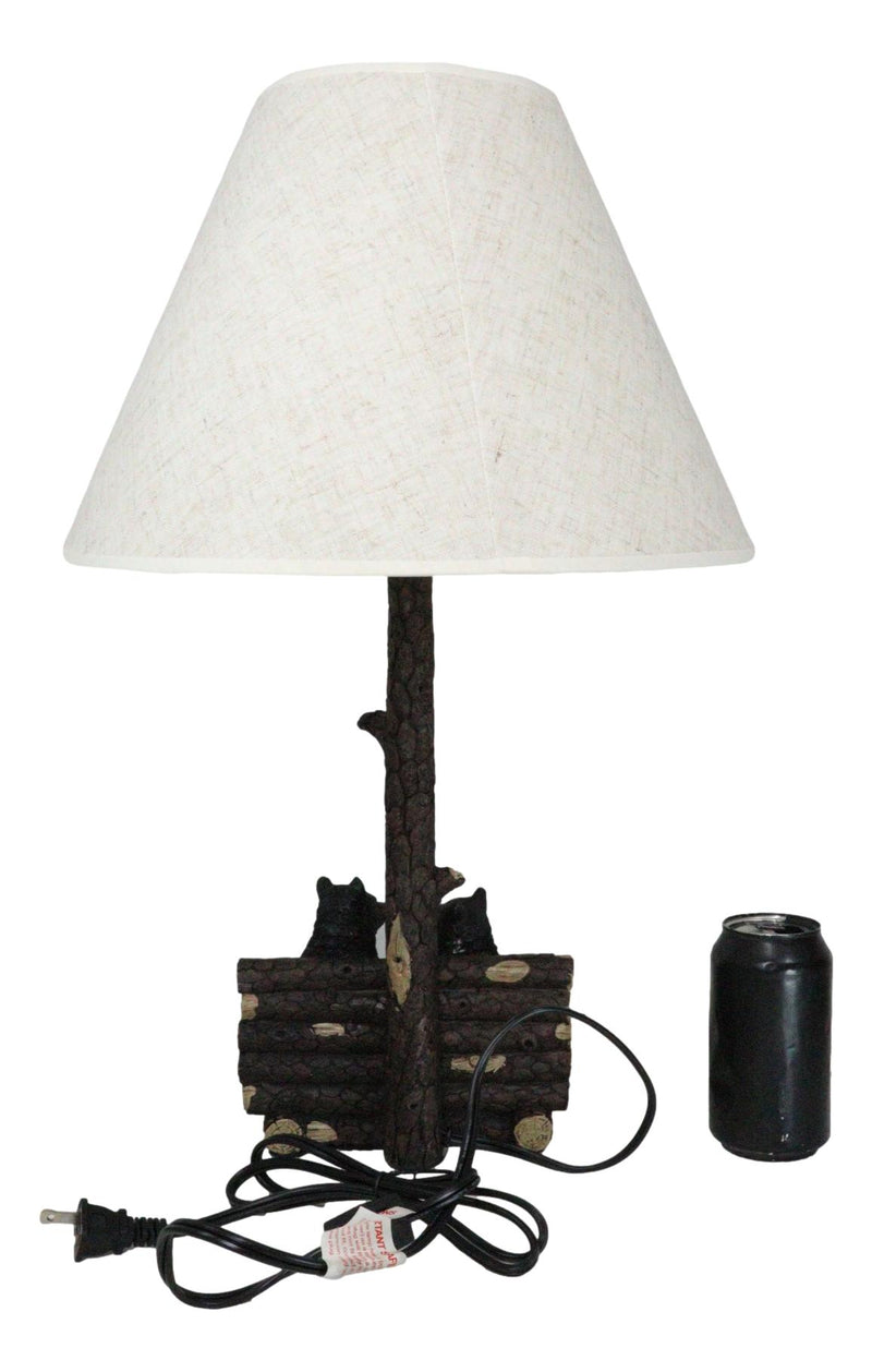 Rustic Forest Black Bears Family Sitting On Tree Logs Cozy Couch Table Lamp