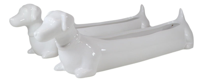 Pack Of 2 Dachshund Dog White Ceramic Serving Platter Plate Cracker Dish Trays