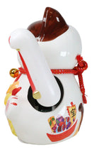 Japanese Lucky Charm White Beckoning Cat Maneki Neko With Waving Arm Statue 10"