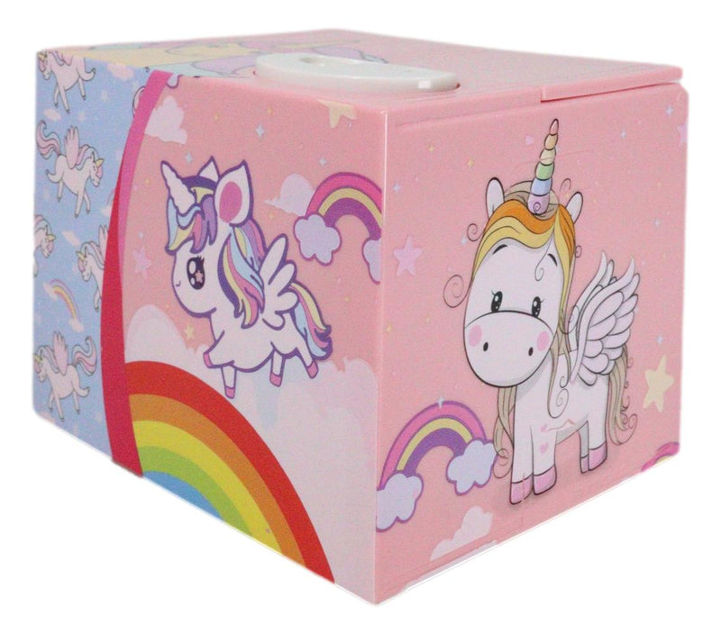 Whimsical Animated Rainbow Unicorn Horse Coin Grabber Money Bank Box Sculpture