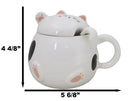 Whimsical White Chubby Feline Kitty Cat Cup Mug With Lid And Stirring Spoon