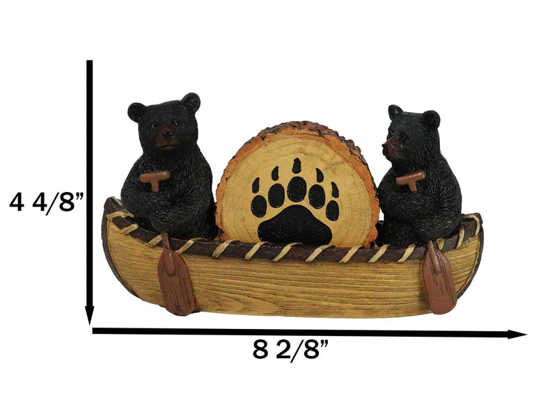 Rustic Forest Black Bears Rowing in Canoe Boat Bear Paw Tree Ring Coaster Set