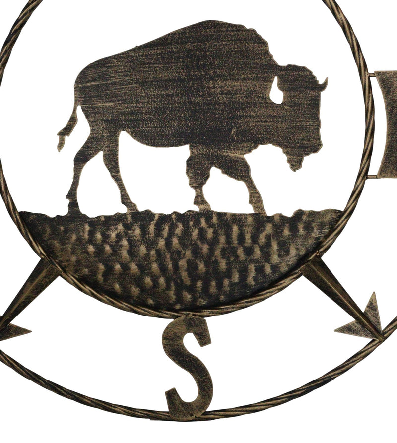 Bison Buffalo with N-S-E-W Compass Cardinal Directions Metal Wall Circle Sign