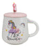 White Whimsical Crowned Unicorn Rainbow Shooting Star Mug With Spoon And Lid